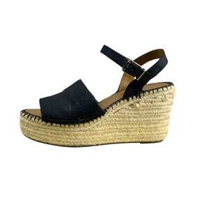 Franco Sarto Black Snakeprint Platform Espadrille Sandals 8.5 Leathr